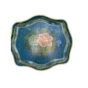 Vintage Sunco Hand Painted Florentine Style Paper Mache Scalloped Serving Tray